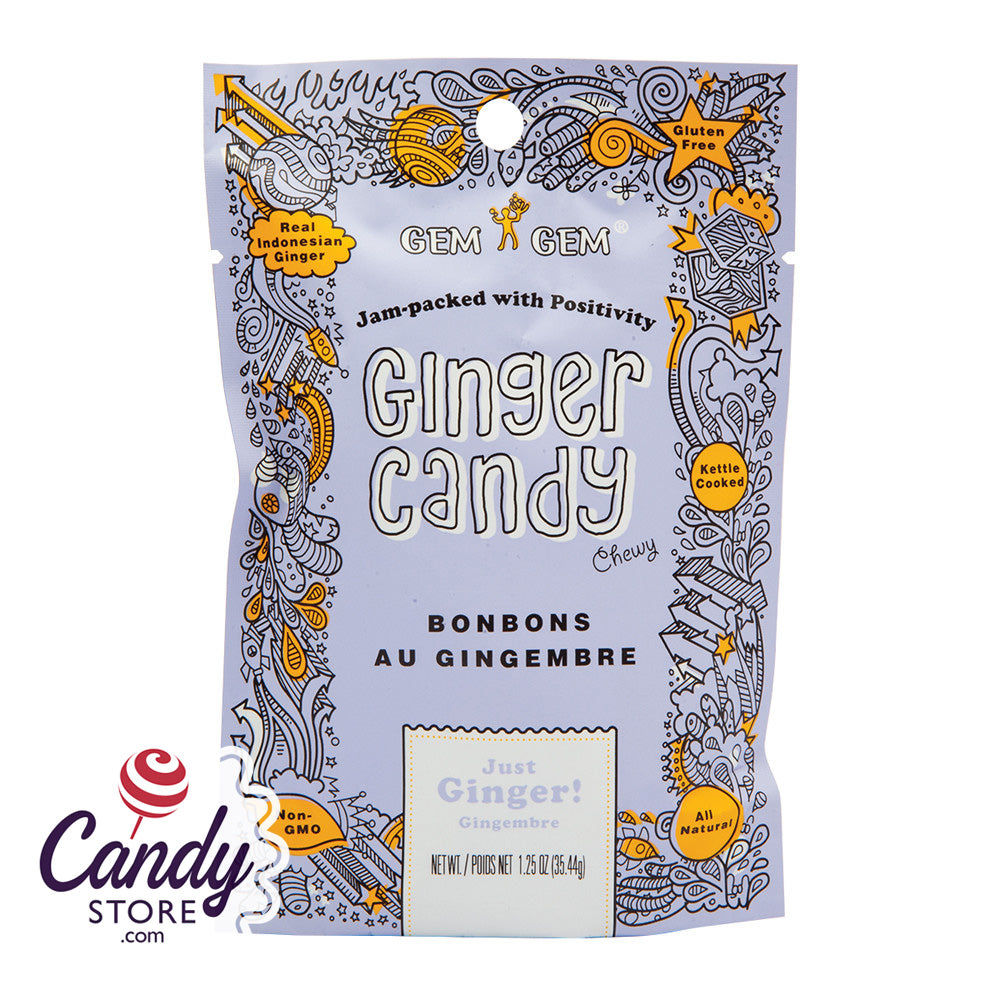 Just Ginger Gem Gem Chewy Ginger Candy 12ct Peg Bags 1165