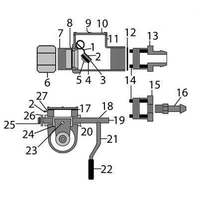 Sketch of how to put together a Lindsay Style Sandblaster Shutoff & Parts