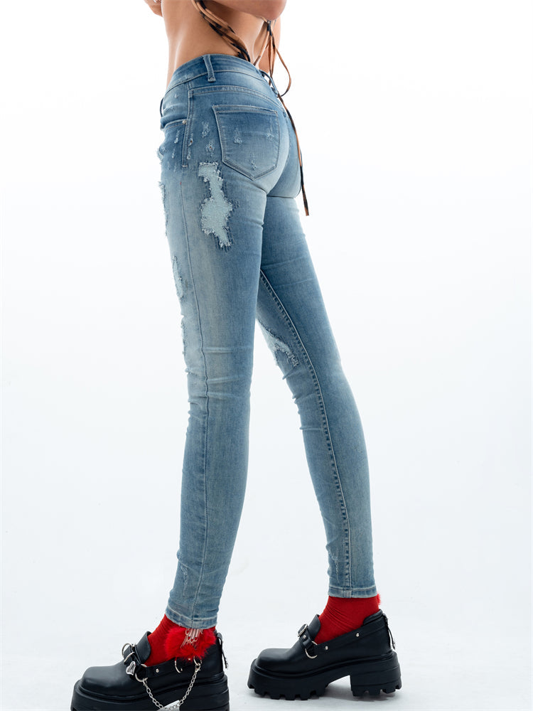 Blue Slim-Fit Ripped Trousers
