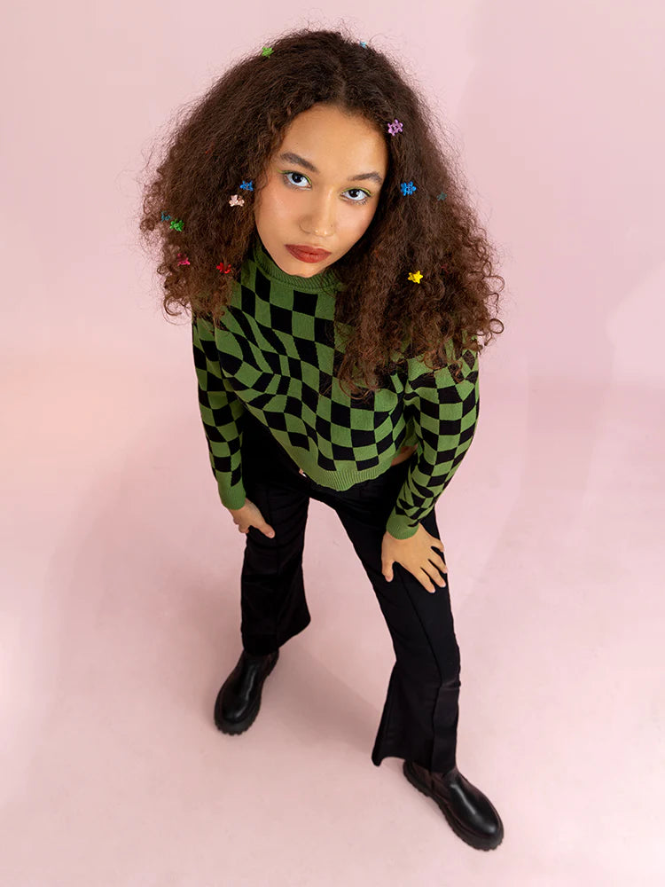 Deformed Checkerboard Short Sweater