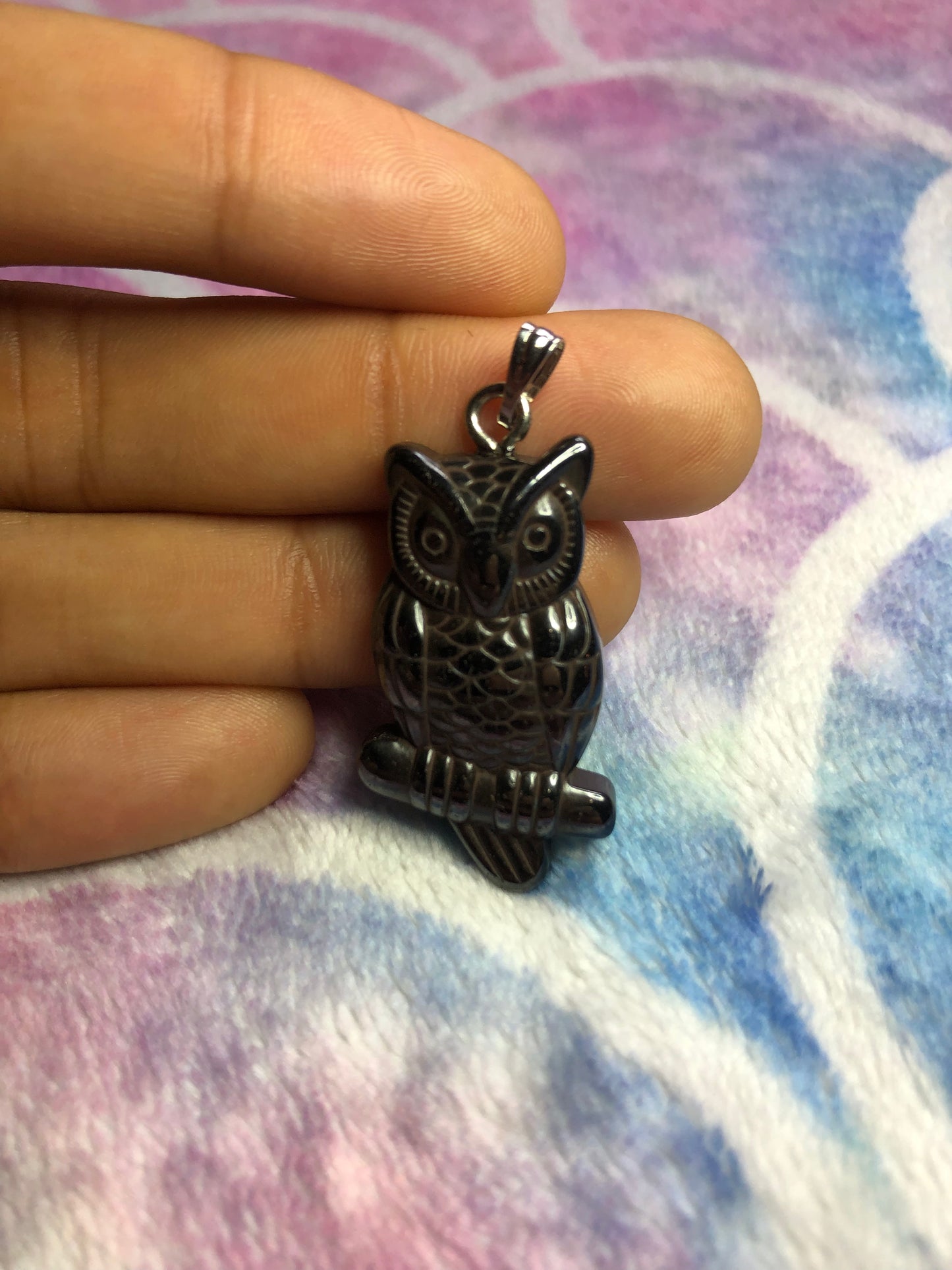 Hematite Owl Pendant w/ Chain