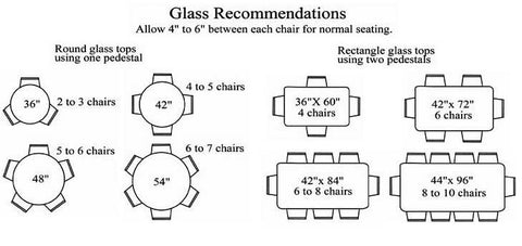 glass sizes for chairs around a table recommended number of chairs chart