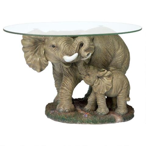 African Elephant Glass Top Table Wildlife Sculpture Royal Exotic 
