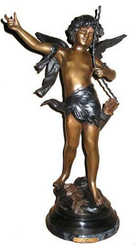 Cupid Holding Bow Statue, Lost Wax Bronze - 7937 - Museumize