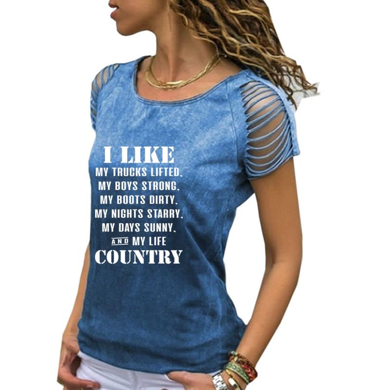 i like country printed 2021Fashion Bandage Off Shoulder T Shirt For Women Tshirt Plus Size Tops Femme Harajuku Female t shirt