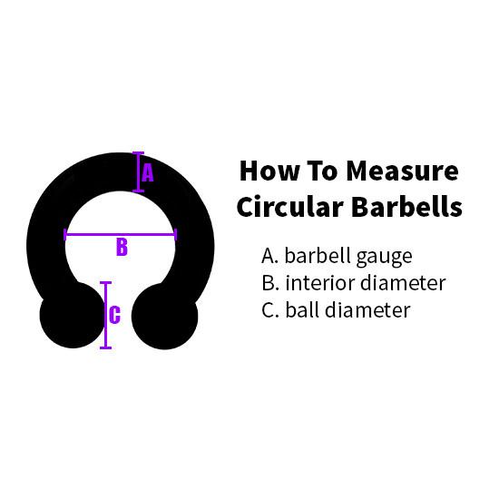 6g 5/8" Circular Barbell Horseshoe 8MM Ball EAR Black Titanium Externally Thread