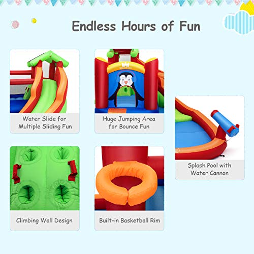 BOUNTECH Inflatable Water Slide, 6 in 1 Water Slides for Kids Backyard w/Splash Pool, Jumping, Climbing Wall, Water Cannon, Basketball Rim, Water Park for Outdoor w/Accessories (Without Blower)