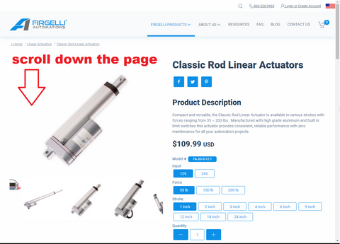 Screenshot of rod actuators page