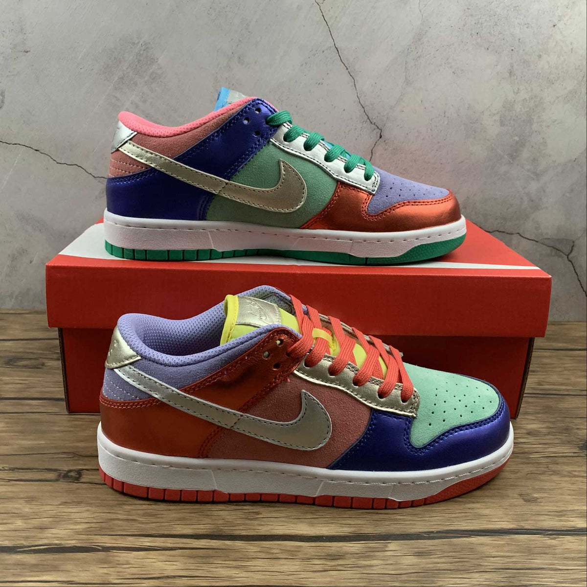 dunk low trainers white green sunset lagoon purple pulse