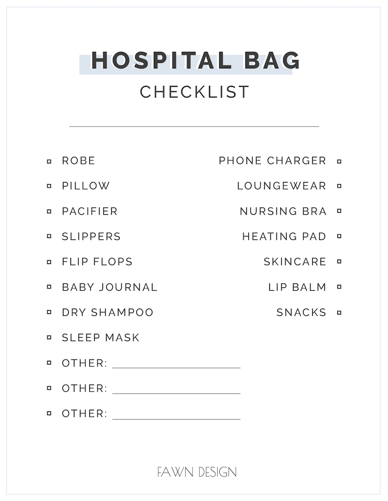 Fawn Design Printable Hospital Bag Checklist 
