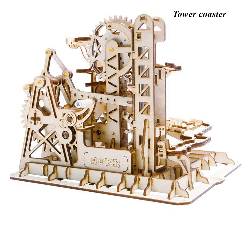 Robotime Rokr 5 Kinds Marble Run Set DIY Wooden Model Building Block Kits Assembly Toy Gift for Children Adult