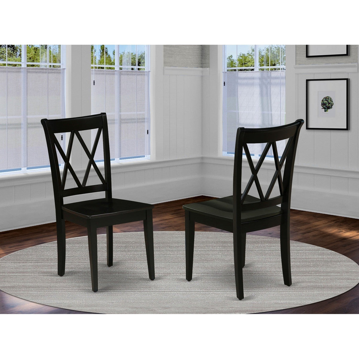 East West Furniture CLC-MAH-C Clarksville Double X-back chairs with Linen Fabric Upholstered Seat in Mahogany finish 