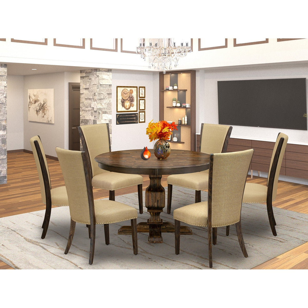 dining set round table 6 chairs