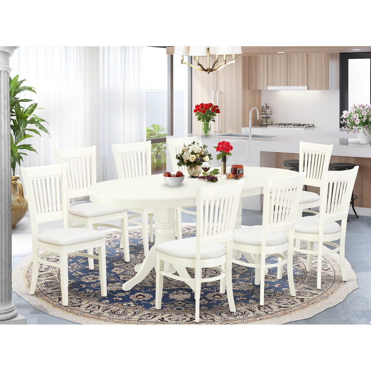 white dining room table seats 8