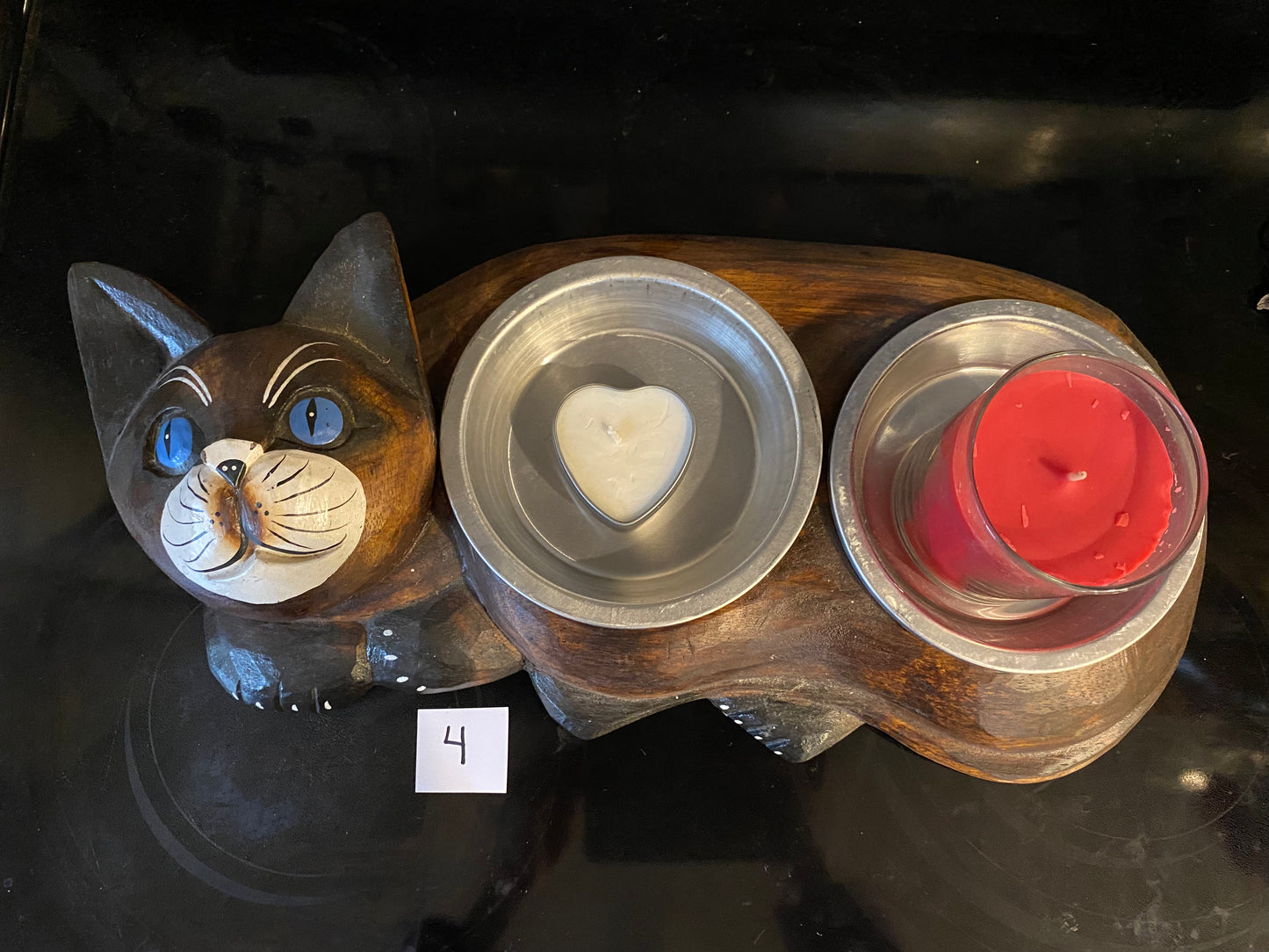 Wooden decor cat dish