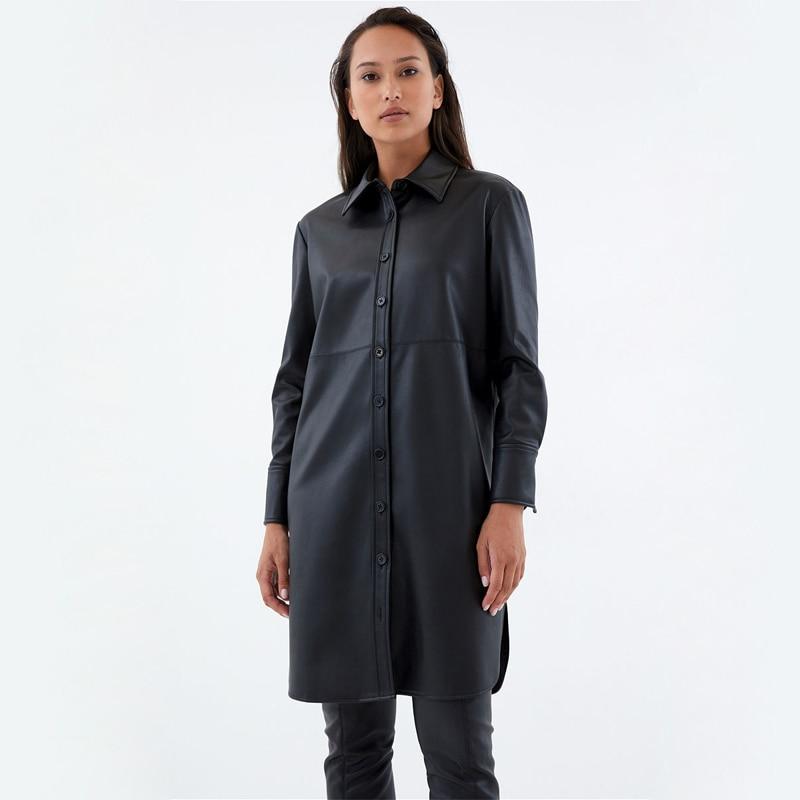 Casual Turn Down Collar Pu Leather Dresses