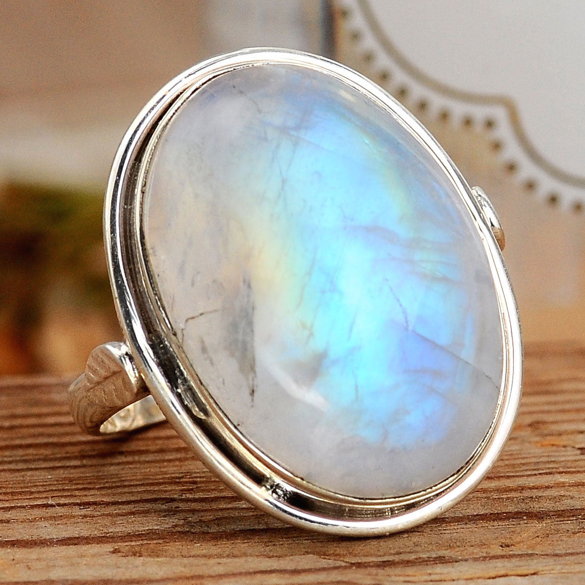 rainbow moonstone silver ring