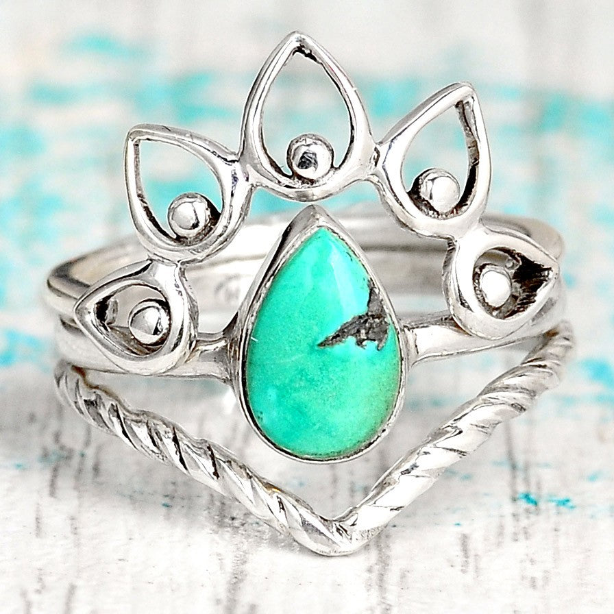 Ring Genuine Solid Sterling Silver 925 Turquoise Jewelry Face Height 9 mm Size 6 
