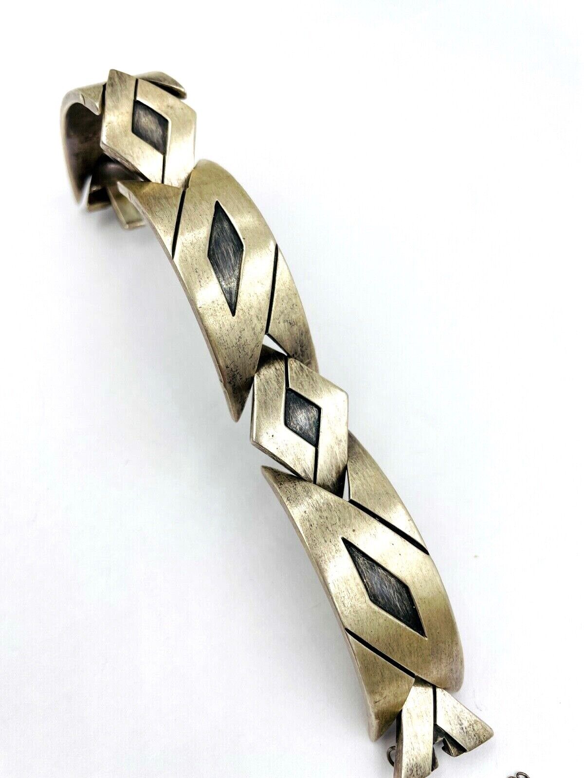 Vintage Mexican Taxco 925 Sterling silver geometric panel Bracelet signed JJ