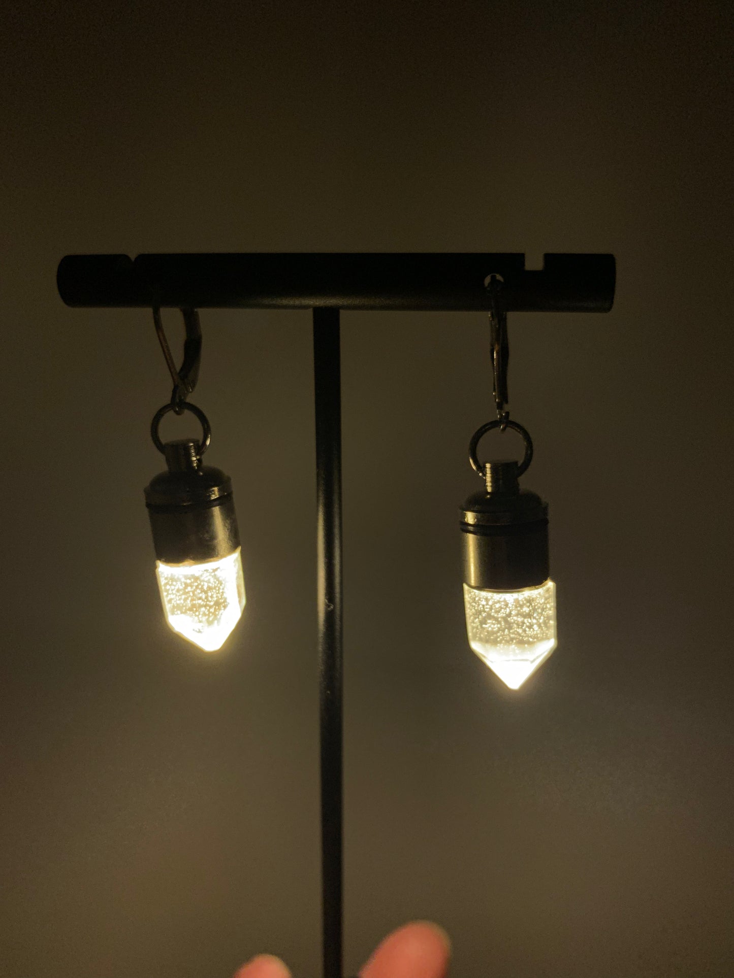 Warm White LED Crystal Earrings, Glowing, Resin