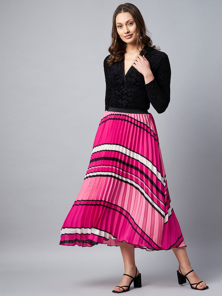 Womens Pink Pleated Satin Skirt Stylestone