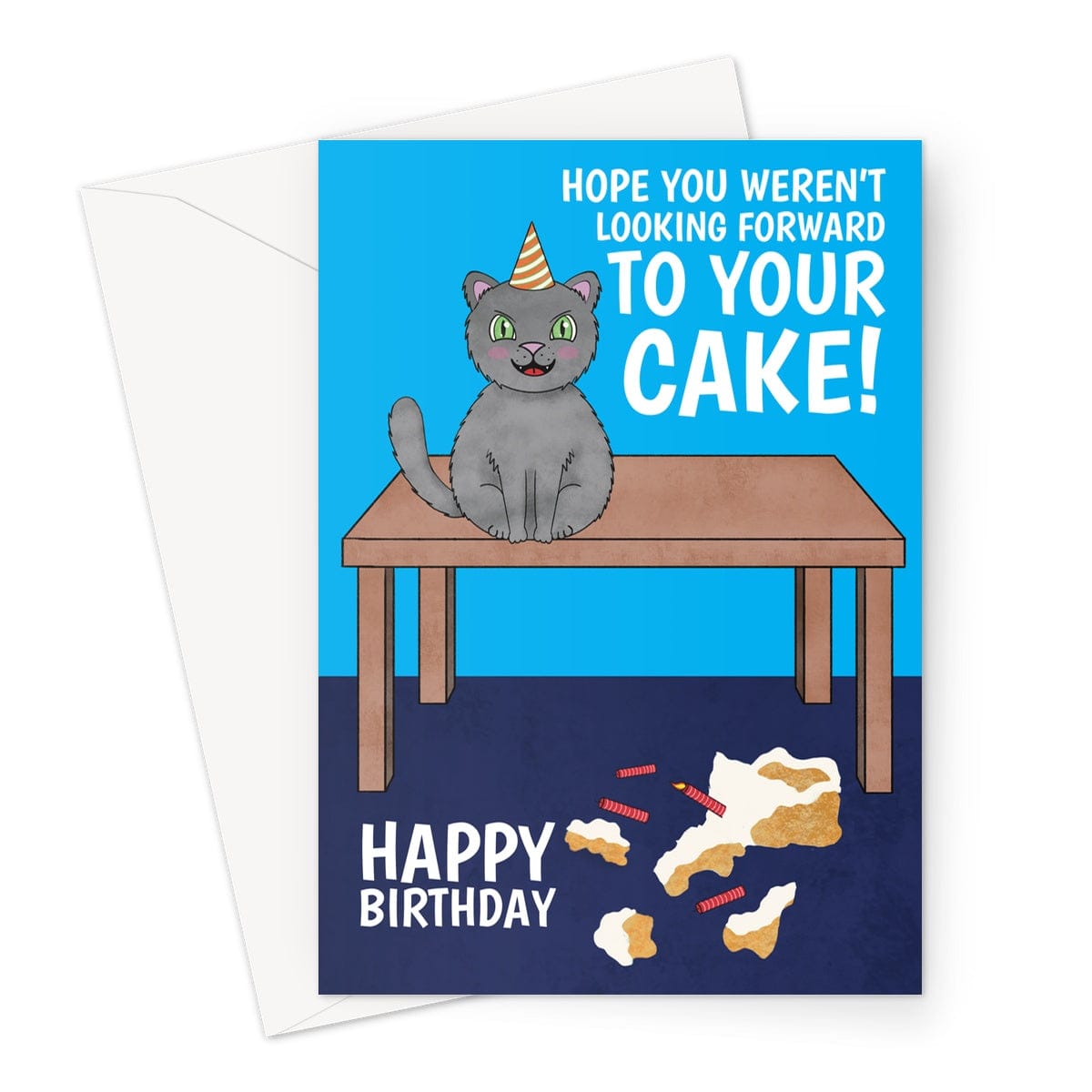 Happy Birthday Card - Funny Evil Cat Cake Smash - A5 Greeting Card –  Cupsie's Creations