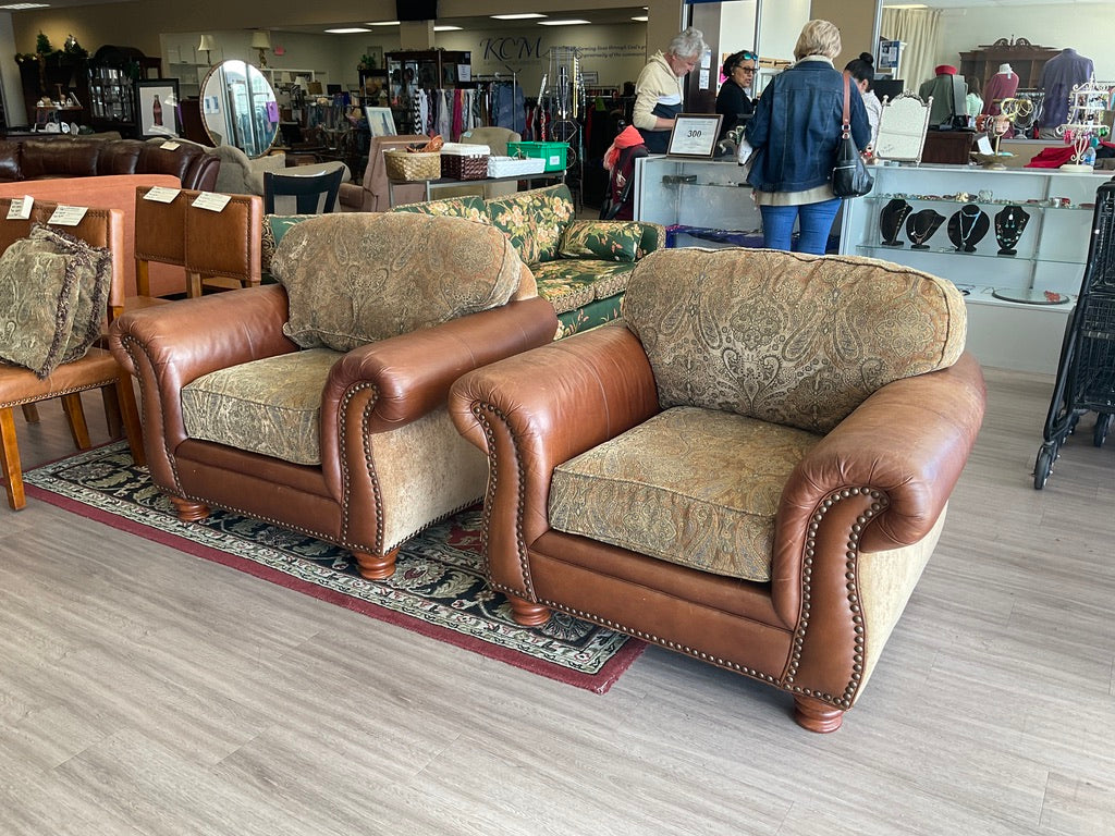 Broyhill Nailhead Trim Leather/Fabric Accent Chairs