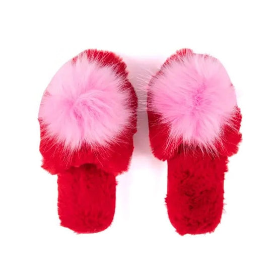 Red Slippers, Hot Pink Pom
