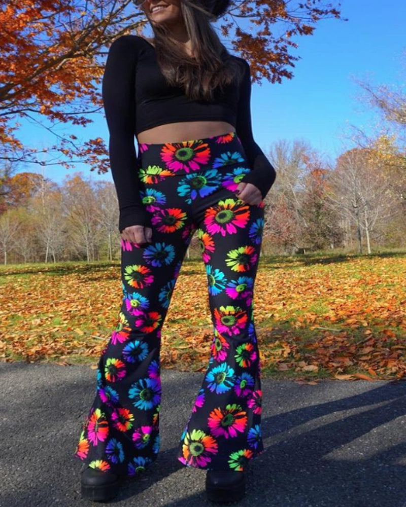 Casual Daisy Print Wide-leg Pants