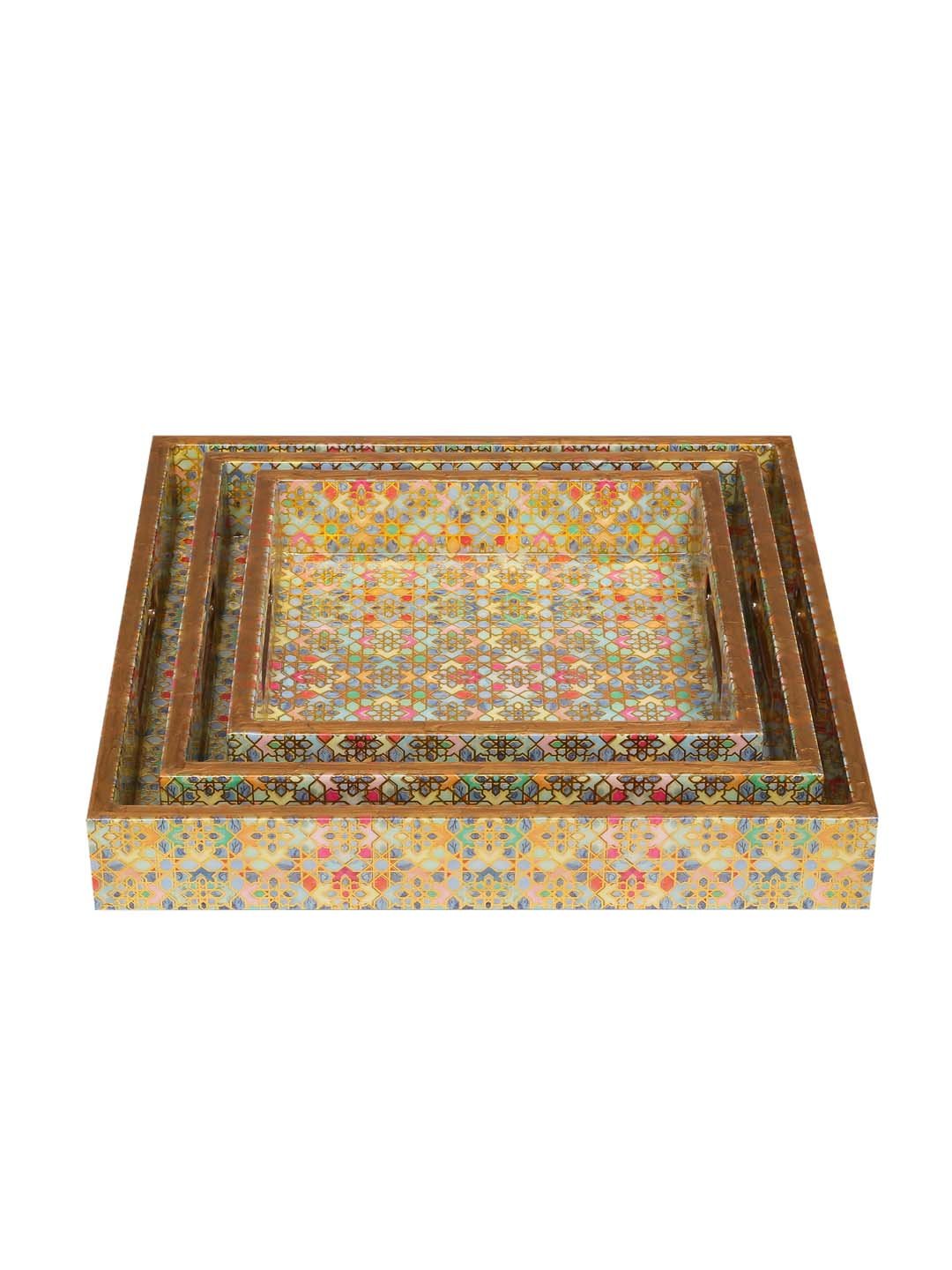 Indus Set Of 3 Square Tray Set