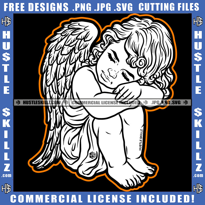 Sad Baby Angel Wings Fantasy Kids Child Tattoo Head Resting On His Fee –  HustleSkillz