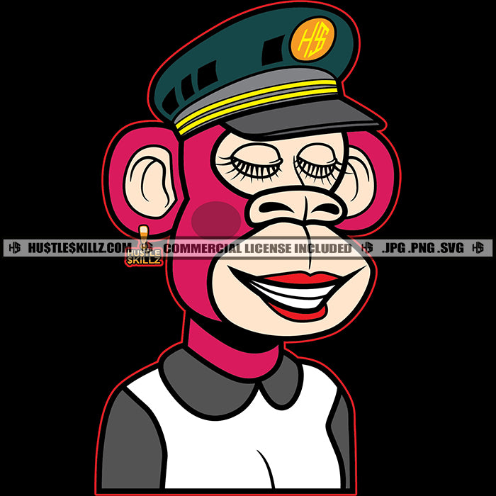 NFT Female Monkey Smiling Hat Logo Hustle Skillz SVG PNG JPG Vector Cu
