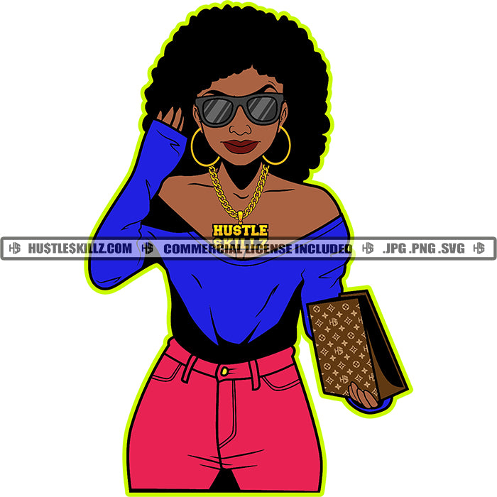 Pretty Woman Afro Puff Hairstyle Hustler Gold Chain Earring Sunglass H –  HustleSkillz