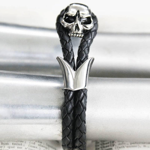 Mens leather skull bracelet