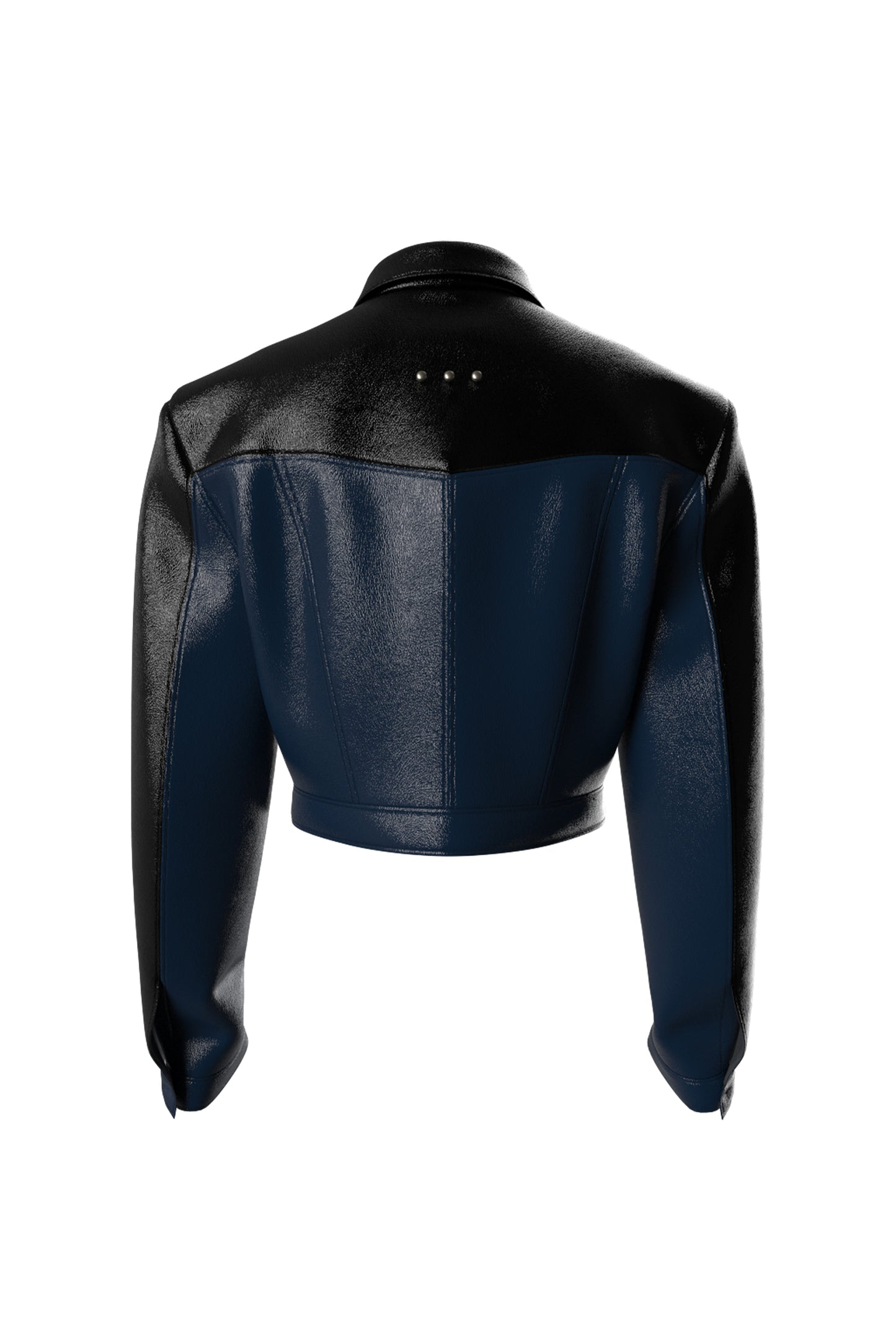 Studded Zip Detailed Cropped Faux Leather Jacket