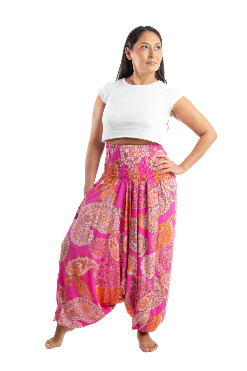 Handmade Women Flowy Harem Pants - Jumpsuit Smocked Waist(Hot Pink But –  SASCHA WEAR