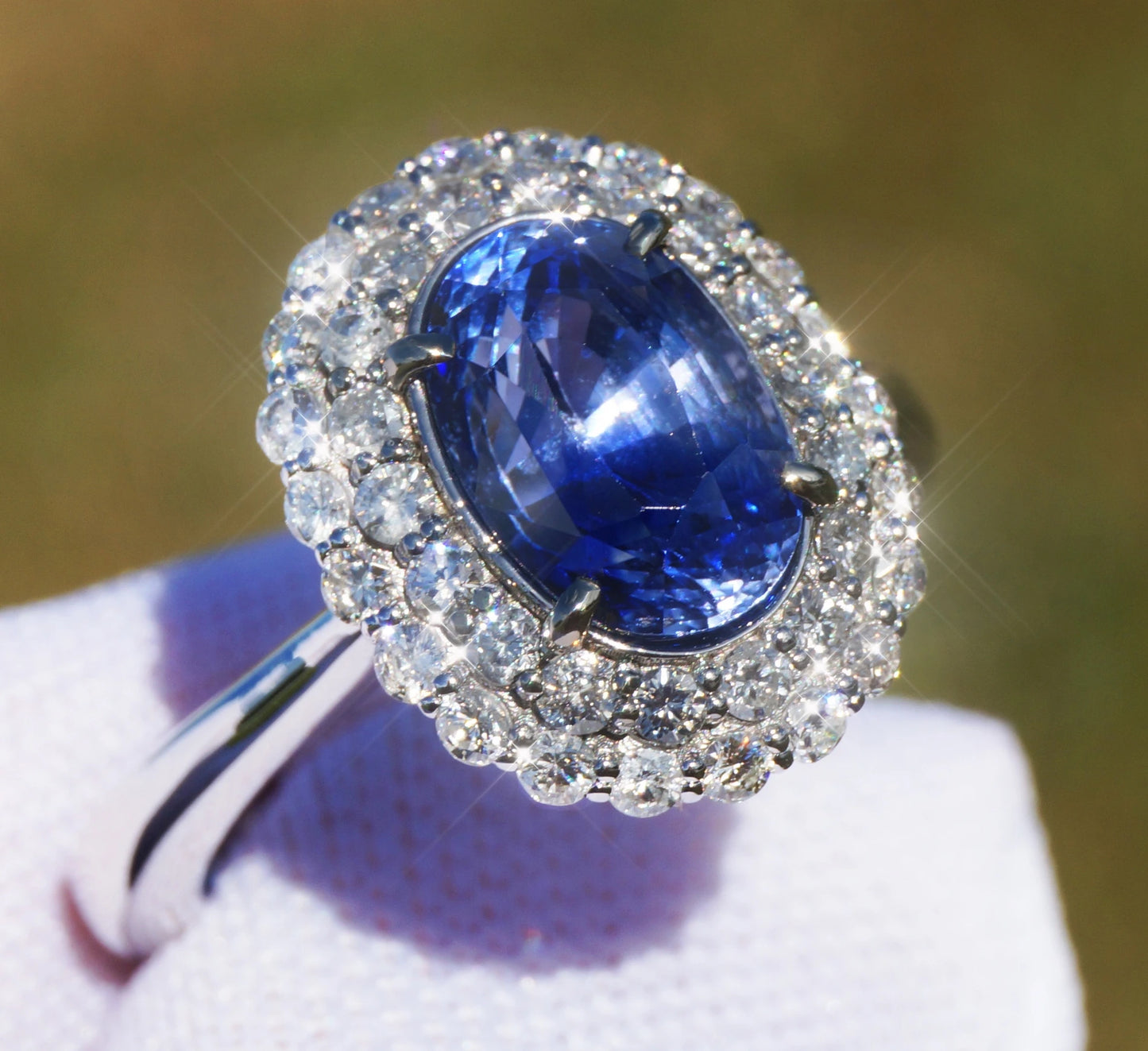 Sapphire diamond 14k white gold ring 3.85ctw madagascar oval gia certified