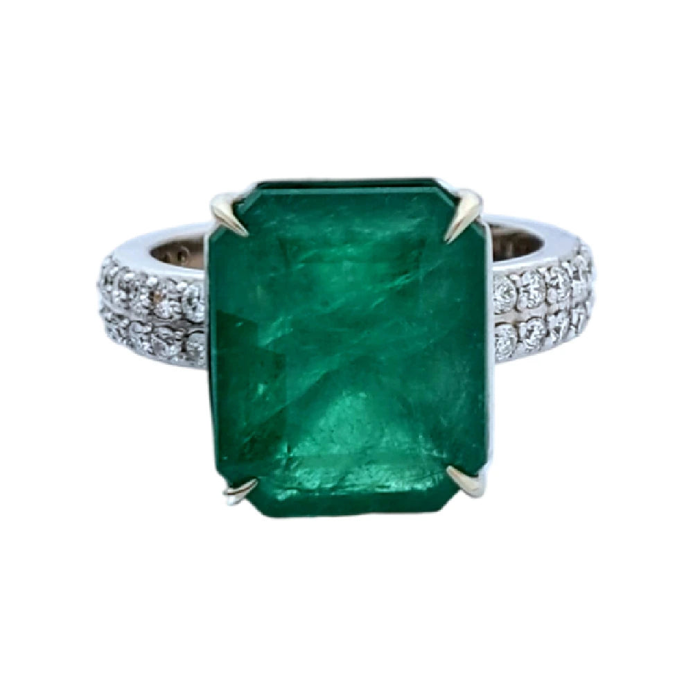 Emerald & diamond ring gold white14k gia certified 7.87ctw green
