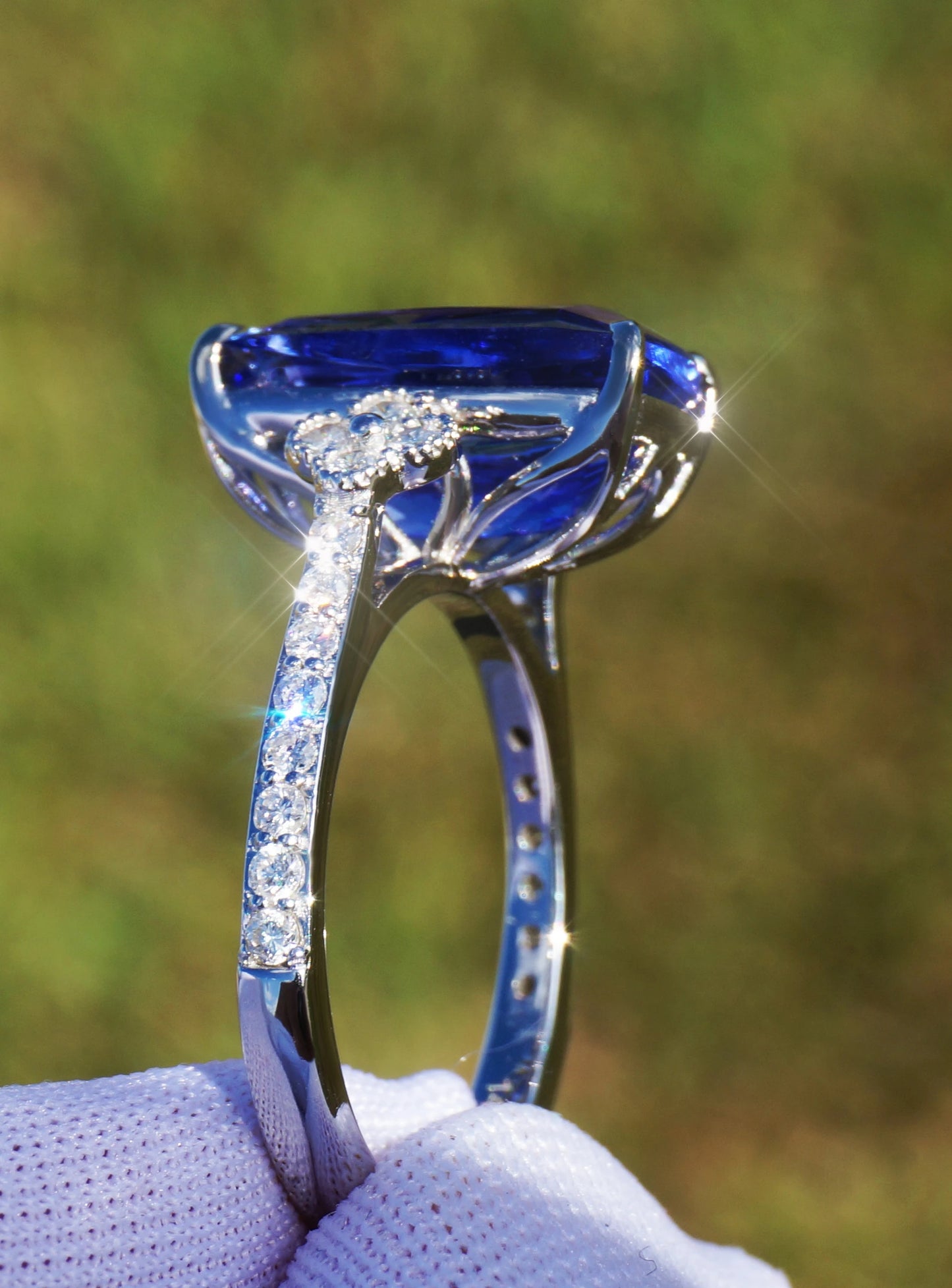 Tanzanite ring white gold diamond cushion cut 6.66ctw gia certified 14k