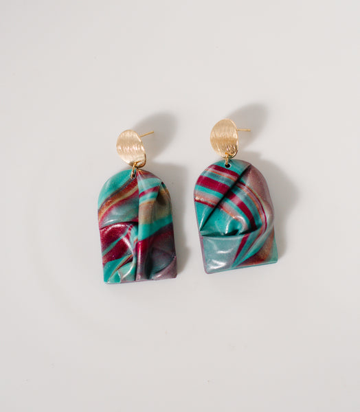 Colorful marbled draped earrings