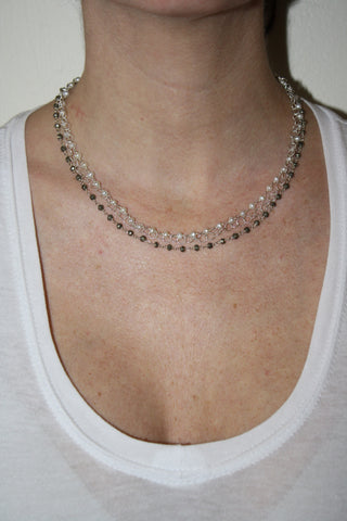 Silver and Gold Triple Beaded Chain Necklace