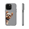 Cute Yorkshire Terrier Peeking Around Corner Tough iPhone Case, gift for dog lover.Compatible with many of iPhone Models. Please See our iPhone model selection list.