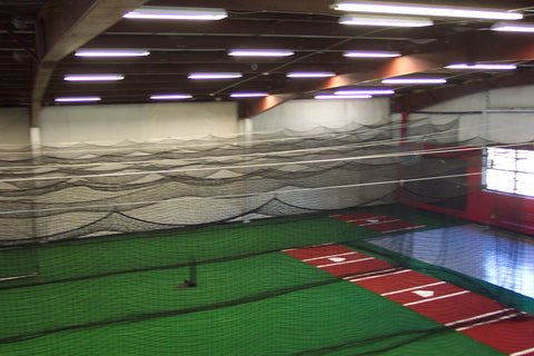 air view of cages, turf, stance mats, benchs, complete view
