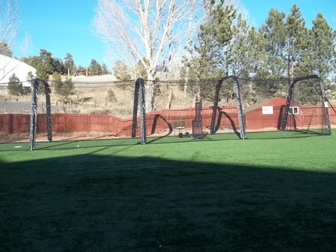 BATCO cage on turf, with ground tether, Evergreen CO 