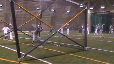 Notre Dame, into batting cage, BATCO plate cage, easy to move, anywhere on the field