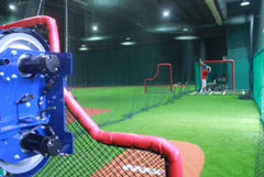 Batting cages, pitching machines, L screens, in the Singapore facility