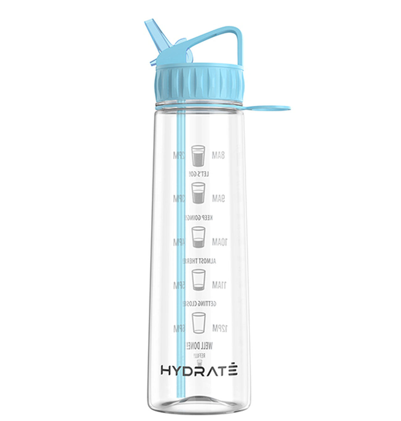 Hydrate Motivational Straw Water Bottle 900Ml With Time Markings To Help Drink