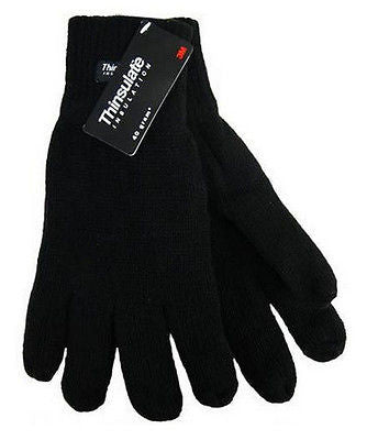 Mens Knitted Acrylic Black Gloves Soft Feel Thinsulate Lining Size M/L - - Gloves & Mittens - Raintopia