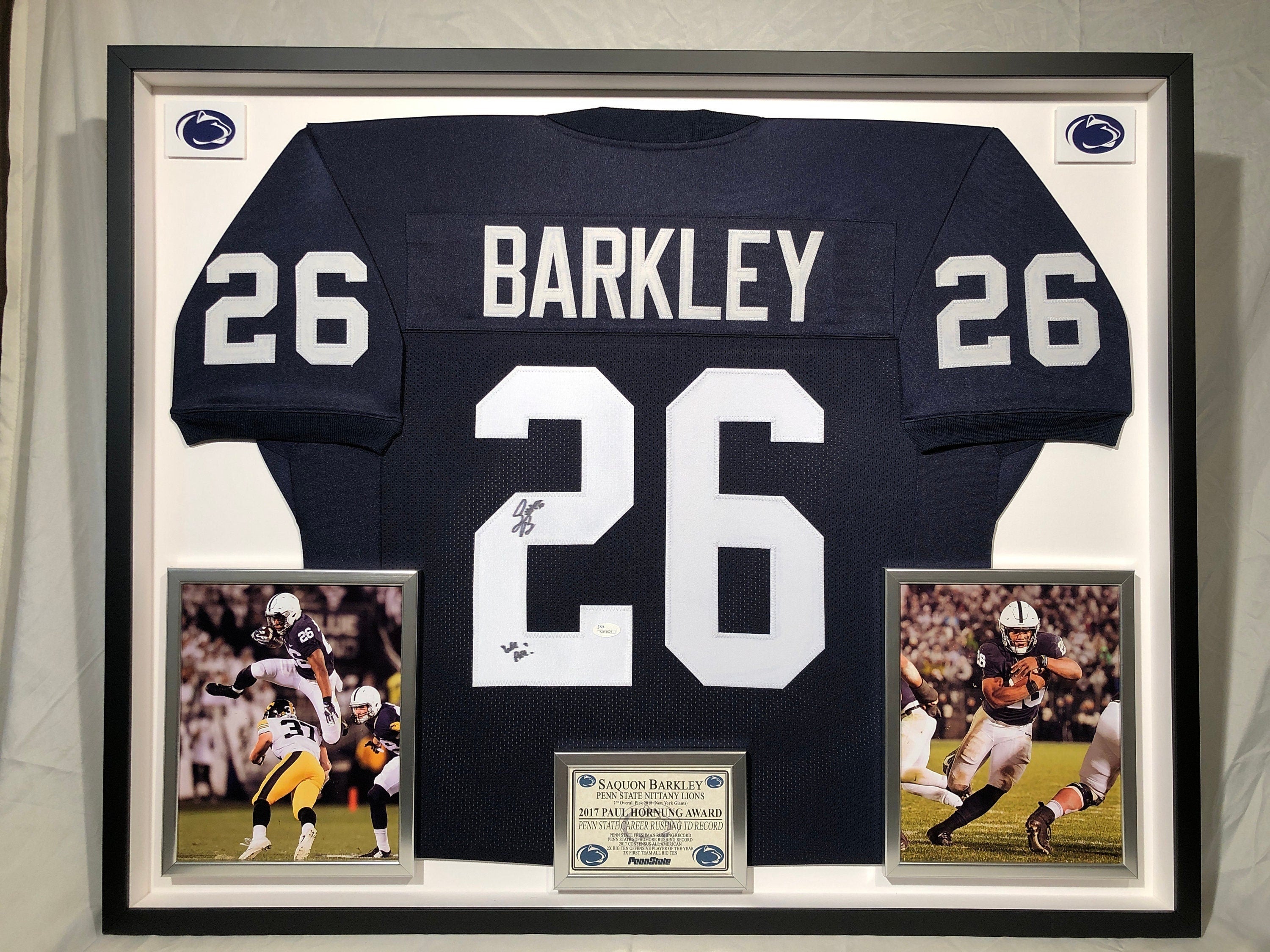 Bleachers Sports Music & Framing — Saquon Barkley Autographed Authentic New  York Giants Jersey - Beckett BAS COA Authenticated - Professionally Framed  and Touchdown Photo 34x42