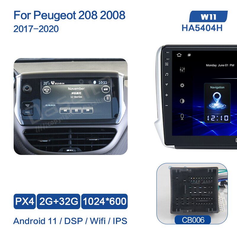 Dasaita Android 10 Car Multimedia Carplay for Peugeot 2008 208 Radio player 2012-2020 TDA7850 1280*720 GPS Navigation